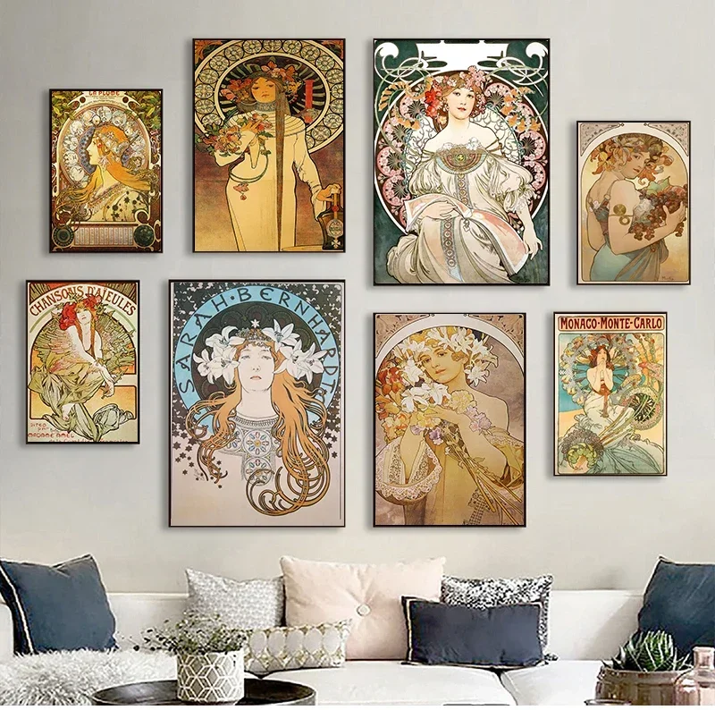 Vintage Alphonse Mucha Classic Artwork Nouveau Art Poster e stampe Canvas Painting Wall Art Pictures for Home Room Decor