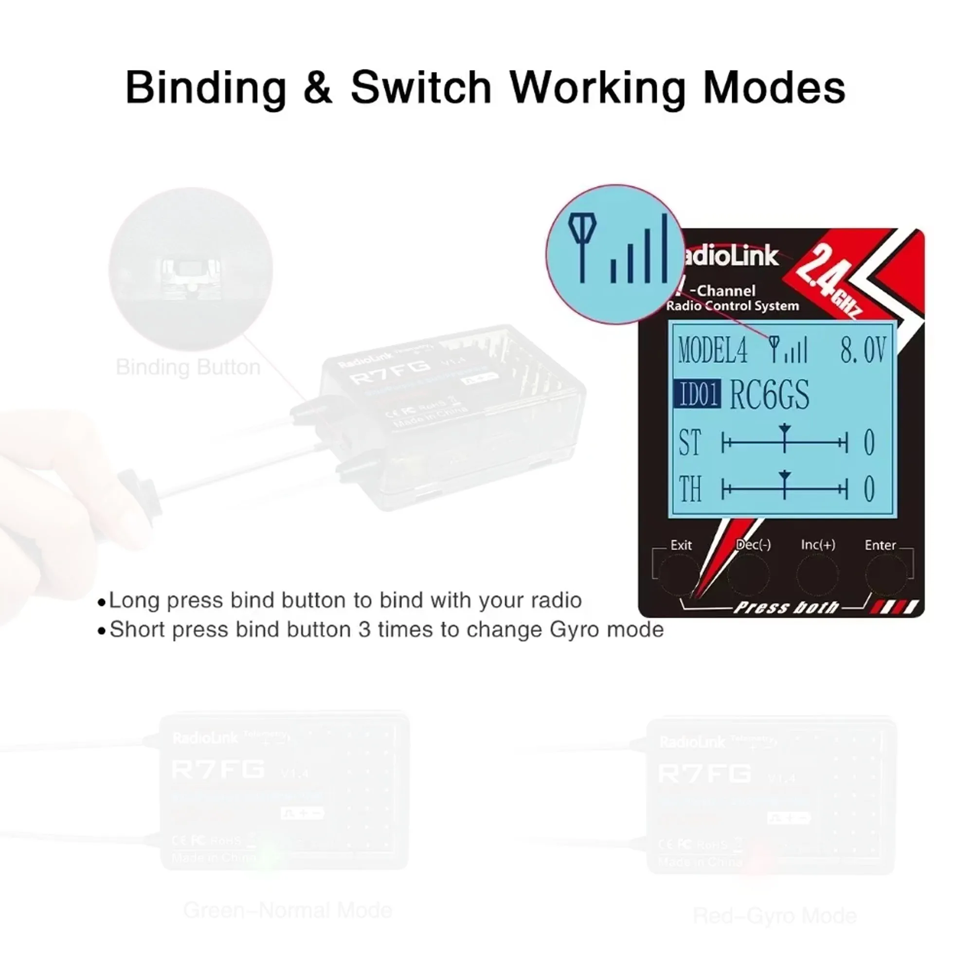 

Radiolink R7FG 7 Channel 2.4G Gyro RC Receiver SBUS PPM PWM Voltage Transmission Telemetry 600m Long Range RX for RC Car Boat