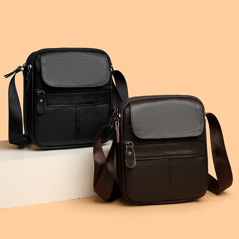 

Men's casual genuine leather single-shoulder bag, simple business crossbody bag, waterproof commuting small bag