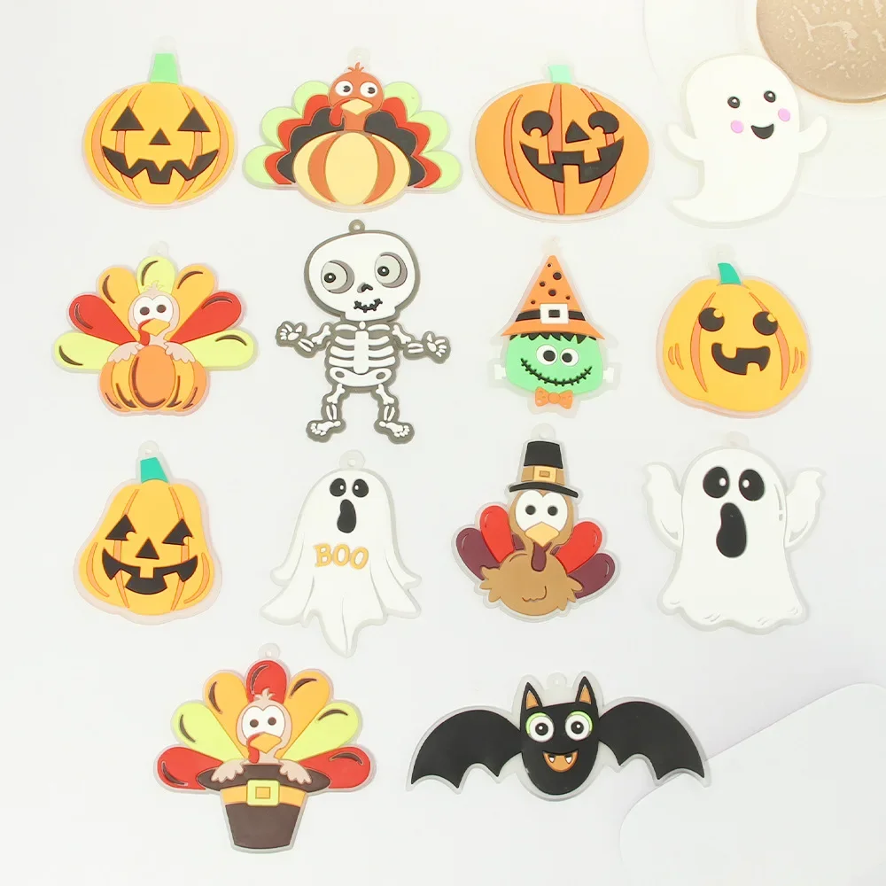 Cartoon New Halloween Decoration Plastic Halloween Spider Keychain Soft Rubber Bat Ghost Keychain Pendant Bag Pendant Decoration