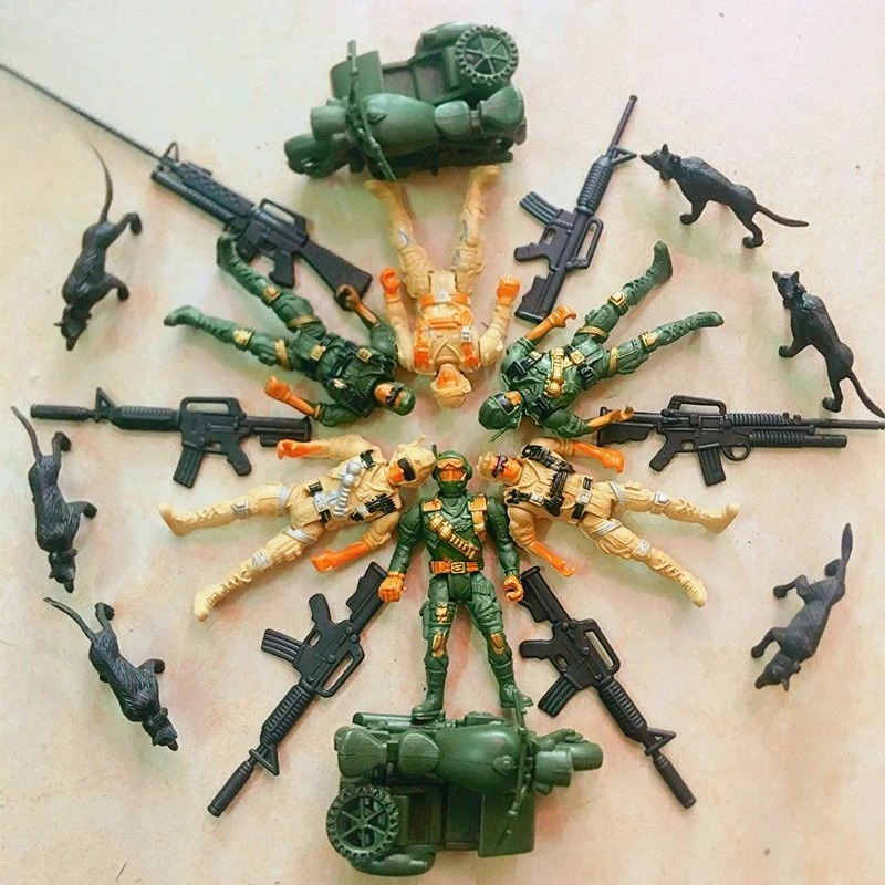 9CM Miniature Soldiers, Hounds, Motorcycles, Complete Set of Model Ornaments with Rotatable Joints As A Birthday Gift for Boys