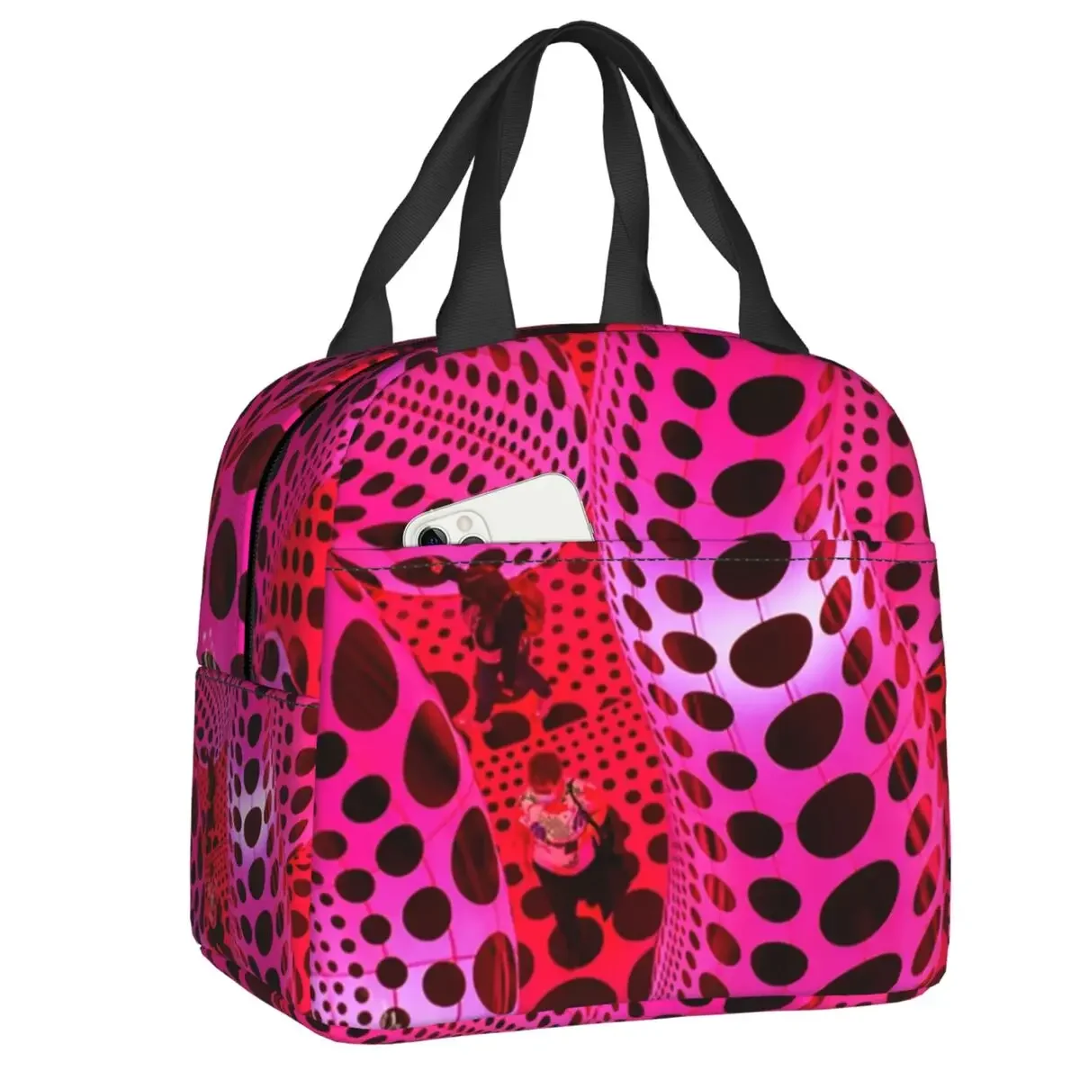 Custom Yayoi Kusama Abstract Face Thermal Insulated Lunch Bags Women Portable Lunch Tote for School Multifunction Food Box