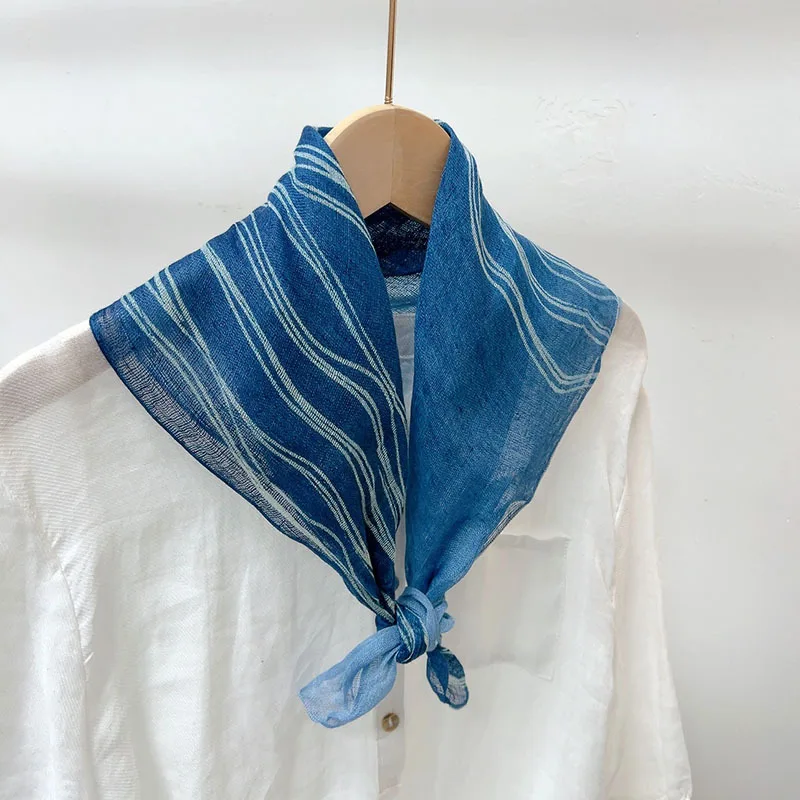 Scarf Linen Women Summer Neck Head Wrap Blue Breathable Sun Protection Accessory For Beach Outdoor Spring