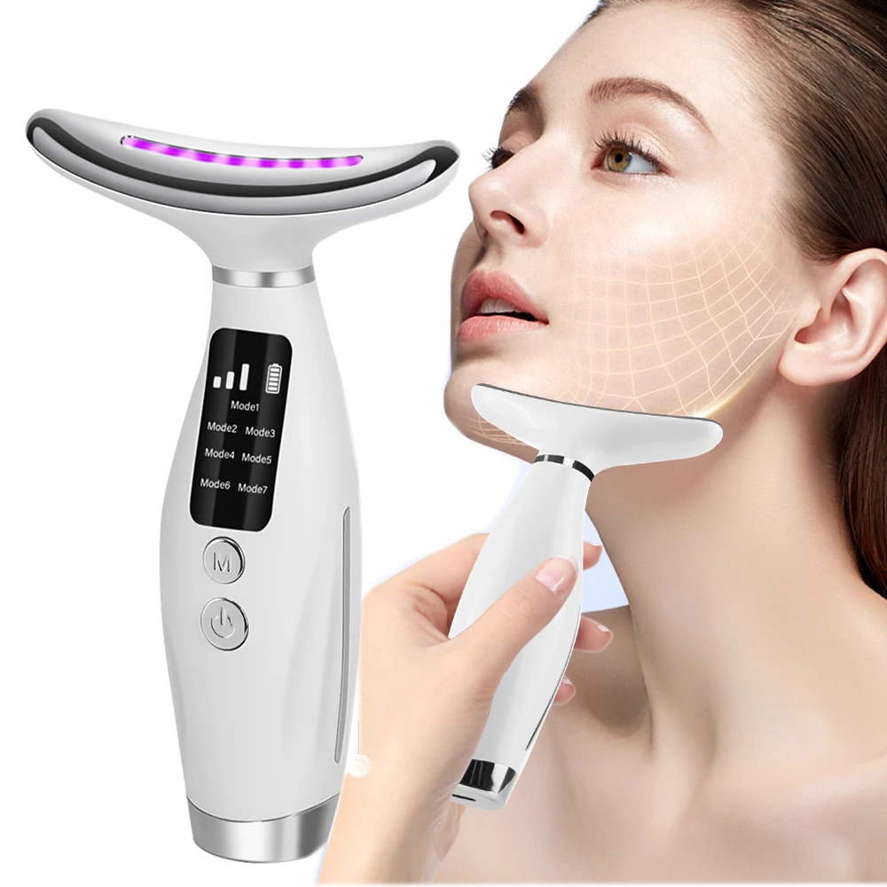 Neck Massager Facial Lift 7 Modes Electric Vibration Massage Skin Tightening LED Beauty Device Neck Beauty Skin Care