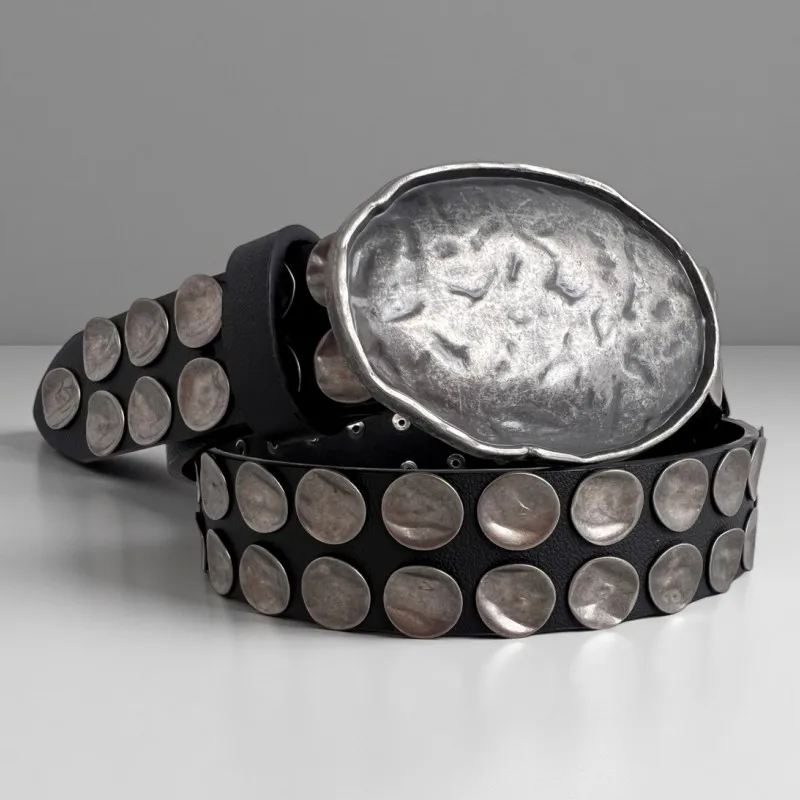 Heavy-Duty Belt, Hand-Beaded With Irregularly Shaped Rivets, Extremely Elaborate Craftsmanship, Celebrity-Style Leather Belt