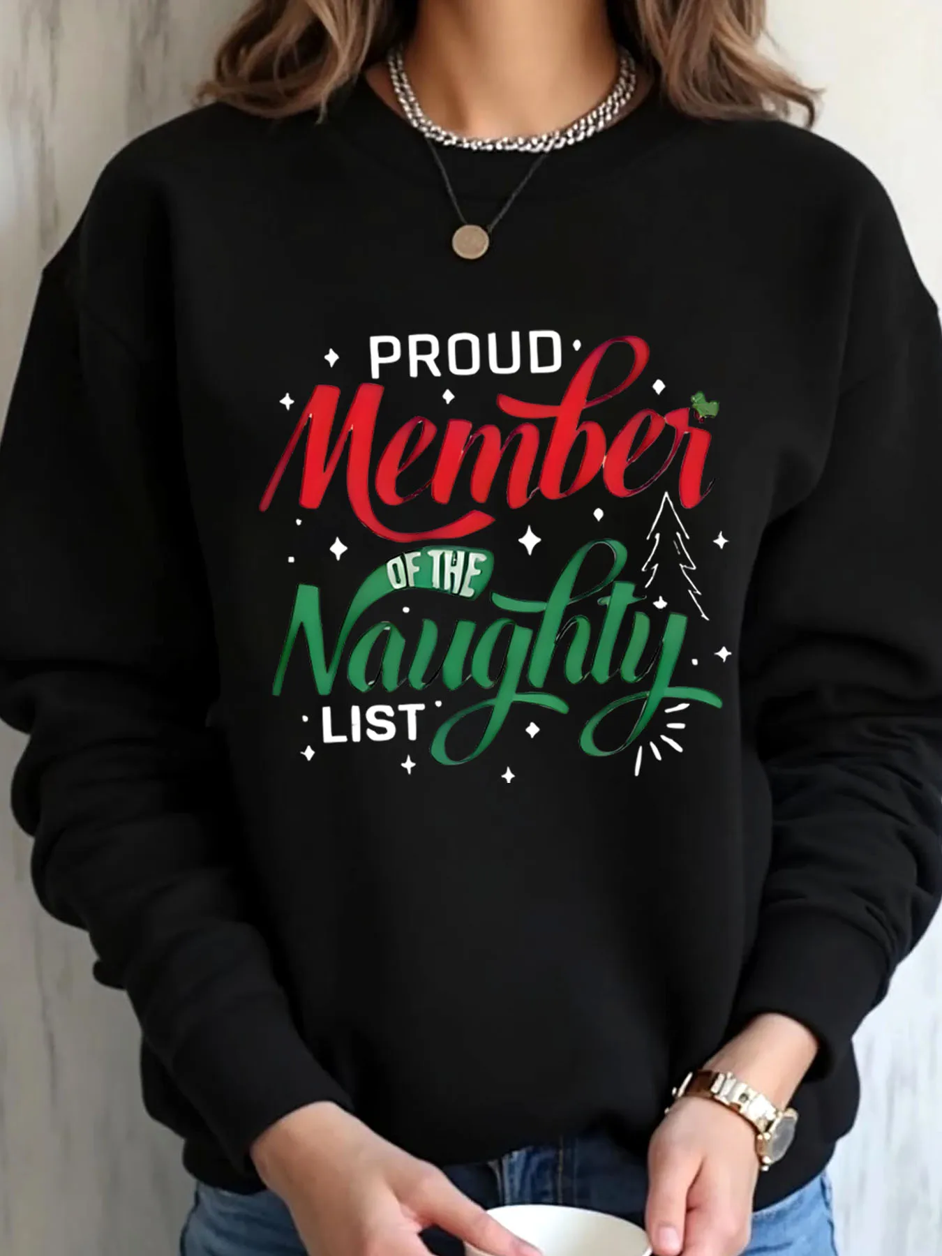 Moletom feminino oversized Natal orgulhoso membro da lista impertinente estampa roupa ao ar livre