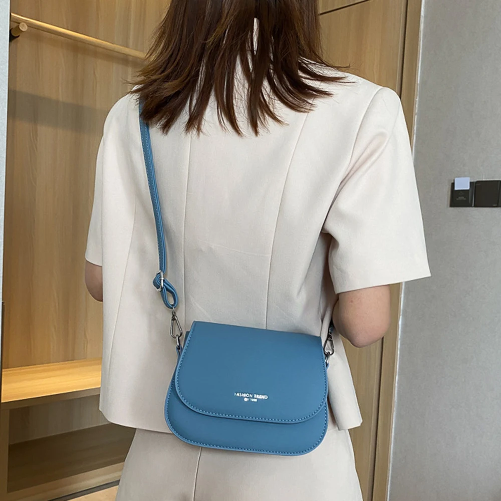 Women Fashion Trendy Saddle Shoulder Bag Purse Pu Leather Crossbody Bag Simple Solid Color Flap Messenger Bag Handbags Pouch