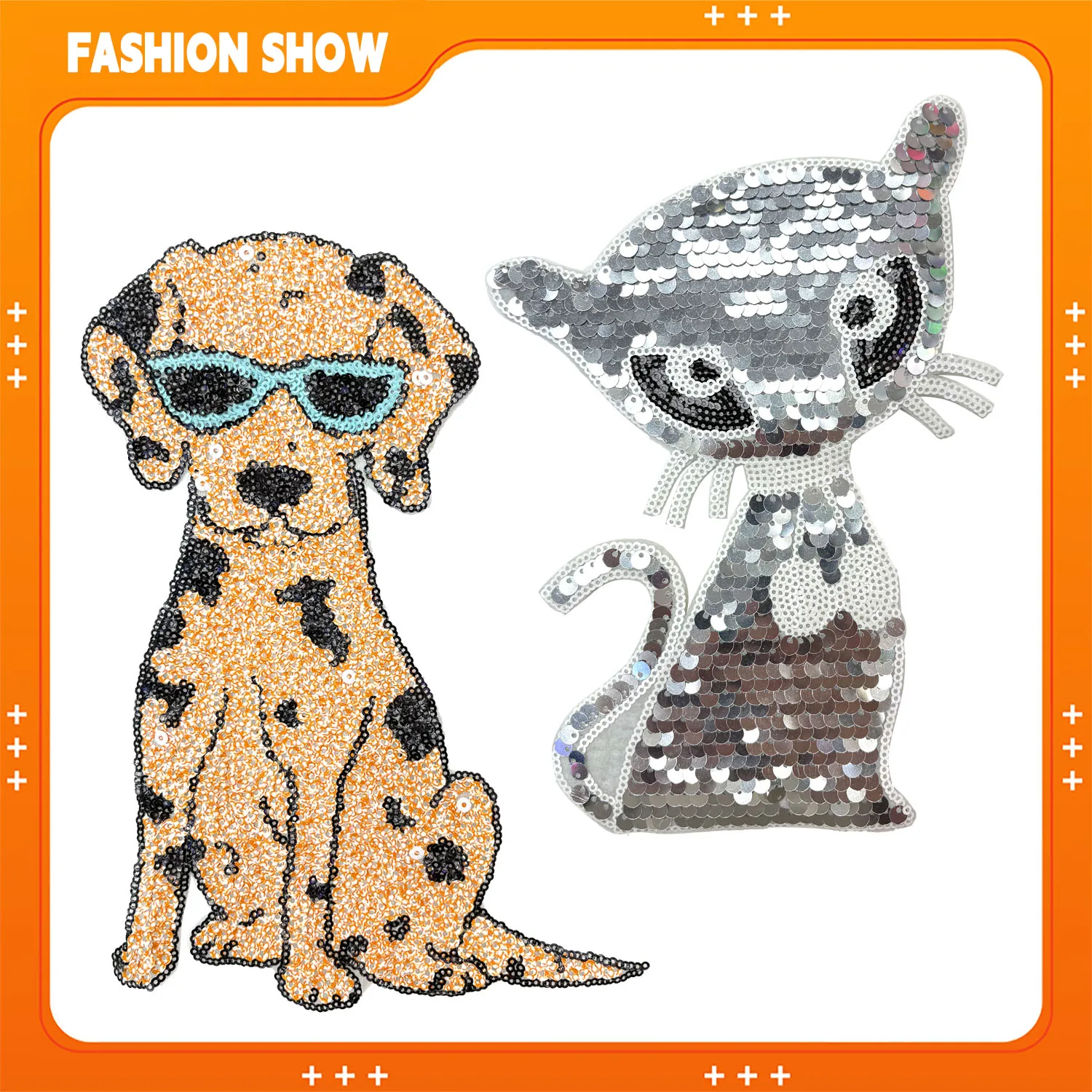 Cute Cat and Dog Sequin Embroidery Patches DIY Handmade Materials Iron-On Embroidery Patches for Clothes, Pants, Hats, Transformation, Iron-On and Hand-Sewing Dual-Use, Personalized Gifts