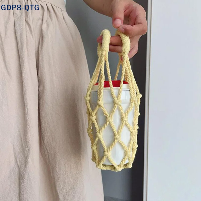 Hot！Portable Coffee Cup Bag Hollow Out Bottle Bag Practical Mugs Bag Foldable Water Bottle Bags Woven Net Bag Cup Cover