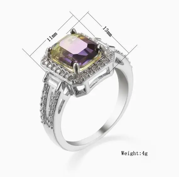 Luckyshine Square Black Onyx Multicolor Tourmaline Gemstone Gold Plated Silver Rings for Holiday Gifts view 6