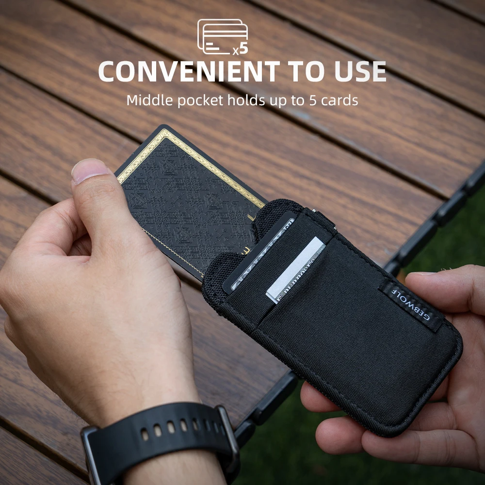 Slim Card Holder Wallet with RFID Blocking, Elastic Pocket - Minimalist 5+ Card Holder, Keyring & ID Slot for Men Women