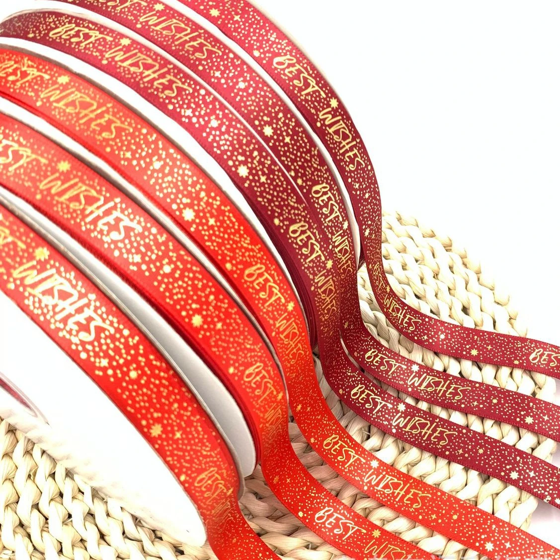 15mm Gold Foil BEST WISHES Red Satin Ribbon 100 Yards/Roll for Gift Wrapping DIY Craft Accessories Custom Design Welcome
