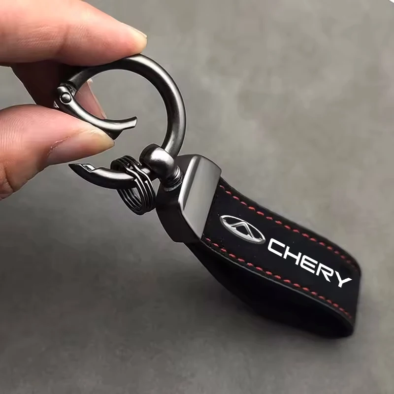 For Chery Tiggo 7 Pro 4 3 5x 5 8 T11 3 5 Gx EQ7 E Fulwin 2 Arrizo 6 QQ Car Logo Keychain Suede Keyring Pendant Leather Key Chain