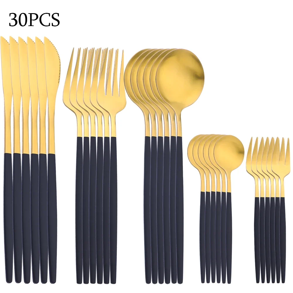 30Pcs Gold Besteck Set Edelstahl Besteck Geschirr Set Matte Kuchen Obst Gabel Küche Messer Gabel Löffel Geschirr Set