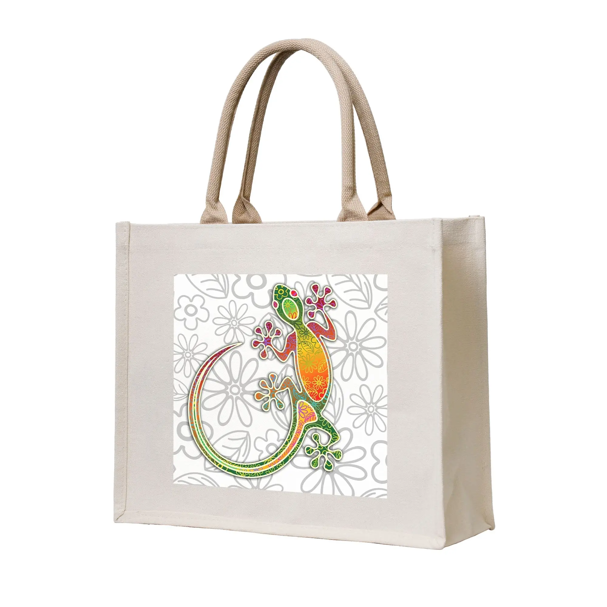 

Сумка-тоут из холщовой ткани с этническим африканским узором в виде геккона, складная, для девочек, на плечо, дорожная сумка