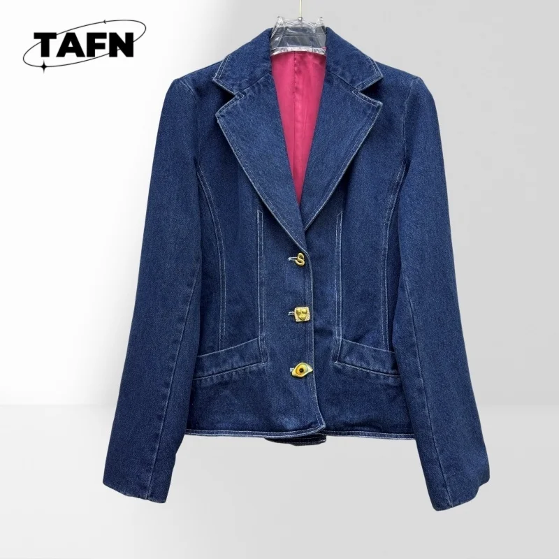 

Buckle Lapel Denim Suit Jacket Mold Opening Special-Shaped Button Casual Cotton A-Line Skirt – Comfortable Stylish AE1830