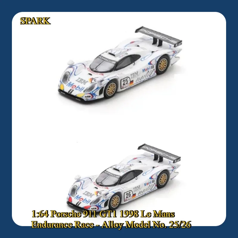 [Pre-sale] 1:64 SPARK super sports car 911 GT1 from 1998 Le Mans endurance race - casting alloy model of the 25/26 number car.
