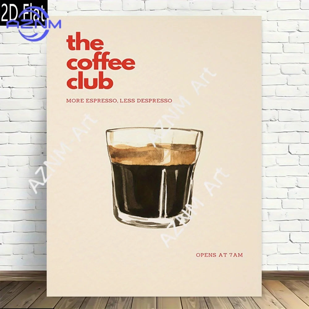Stampa Artistica 2D Piatta 1 Pezzo Coffee Club Espresso - Decorazione Da Parete Su Tela Senza Cornice, Design Moderno Vintage Con Scritta "More Espresso, Less Dep"-image