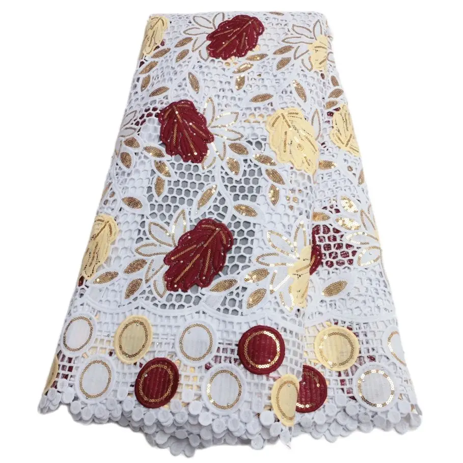 

White Sequin African Lace Fabric 5 Yards Swiss Voile Lace Nigerian Sequins Fabric For Clothes Sewing