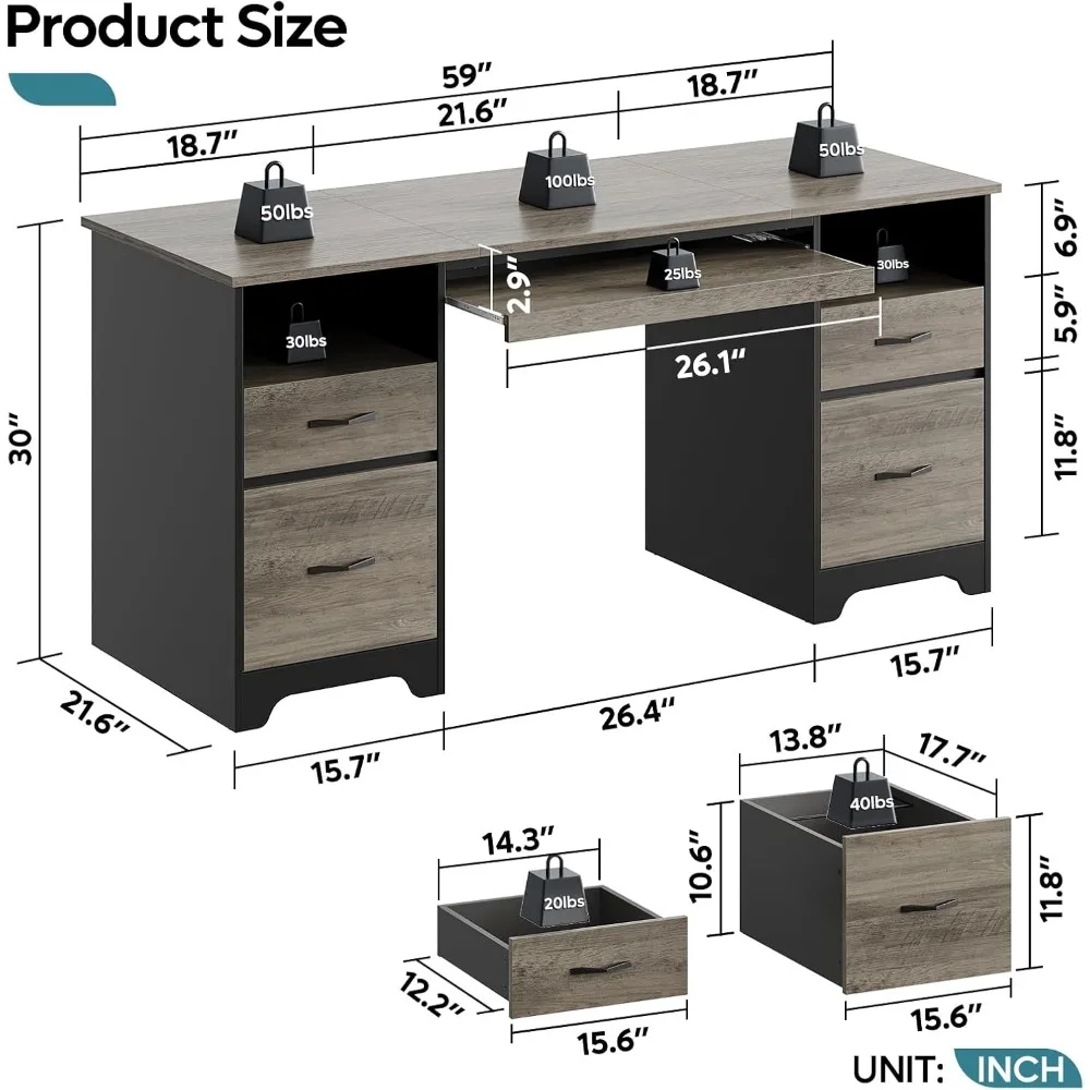 Office Desk Crafted with 2 robust pedestals, this modern desk can comfortably support up to 200 lbs on the desktop Office Desk