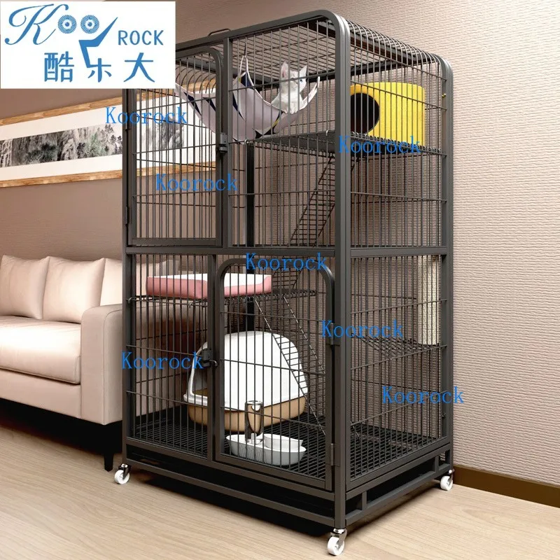3-Tier Large Pet Metal Cage - Multi-Level Cat House Villa with Climbing Towers & Cozy Bedroom for Indoor Kitty Activities