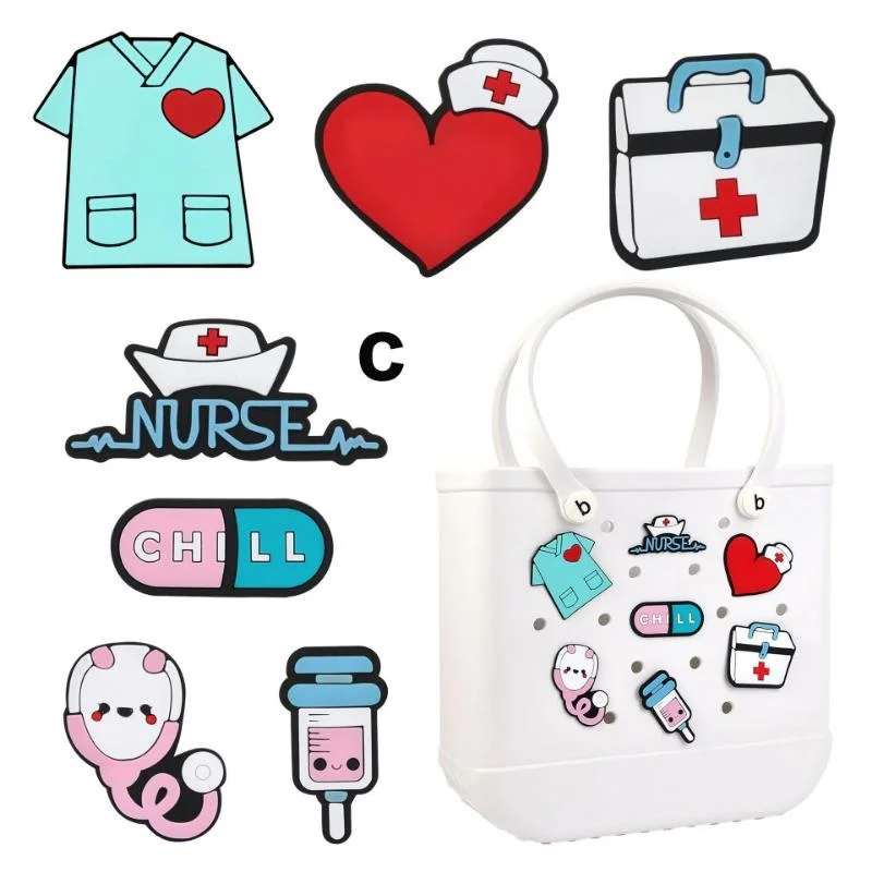 7/8 stuks Bling Bag Charms voor Bogg Bag Leuke Acryl Nurse Life Charms voor Bogg Bag Compatibel met Simply Southern Beach Tote DIY