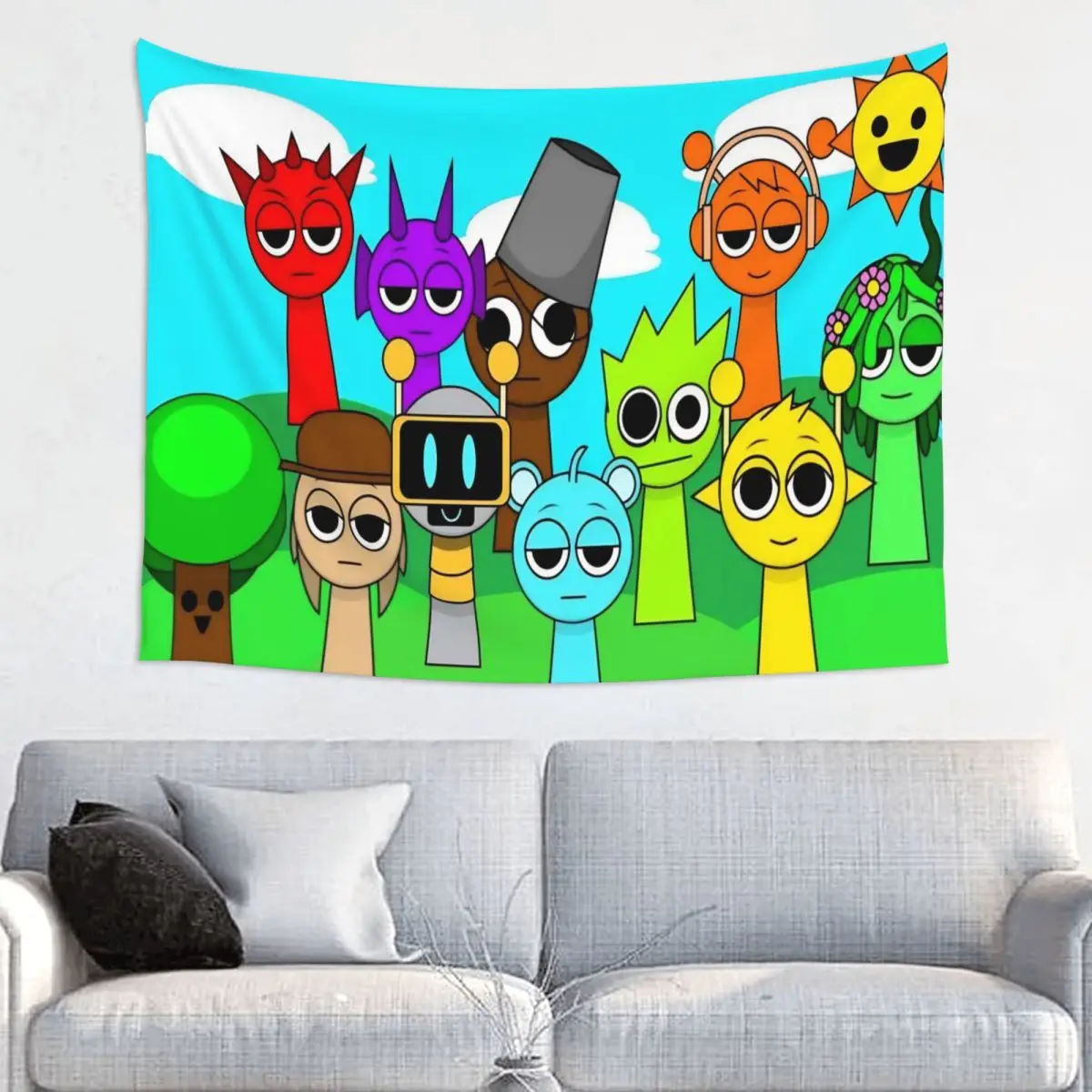 Sprunki Game Wandteppich Hippie Polyester Wandbehang Musik Anime Wanddekoration Strandmatte Hexerei Wandteppiche