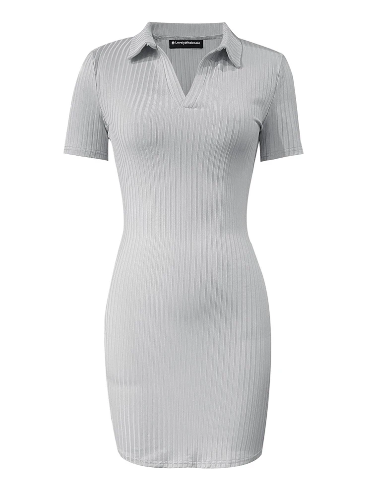 LW Jesienna koszulka Mini sukienka dla kobiet 2024 Letnia nowa sukienka z krótkim rękawem Bodycon Woman Casual Lapel Slim Solid Dresses Female