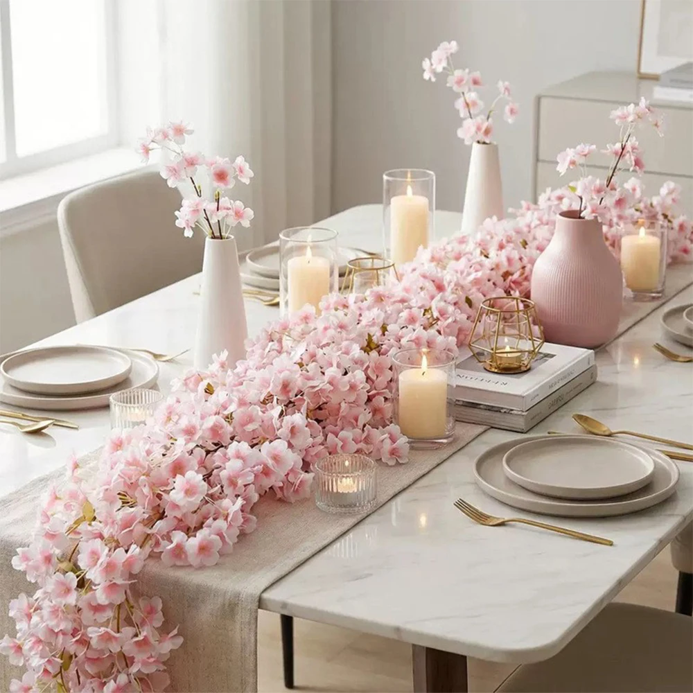 Guirlande de fleurs artificielles de cerisier rose à suspendre, pour jardin, arche de mariage, fête, décoration murale et intérieure