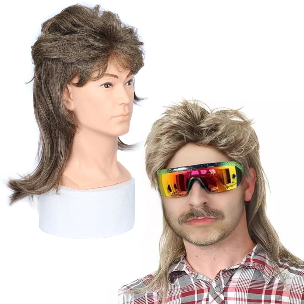 Mullet Wigs for Men and Women Synthetic Heat Resistant 70s and 80s Theme Party Costumes Fancy Party Accessory Cosplay Wig