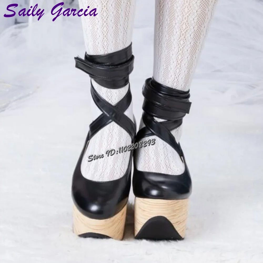 Cross-tied Platform Clogs Pumps Round Toe Lace-up High Heel Lolita Thick-soled Ankle Boots 2025 Summer Women Rocking Horse Shoes