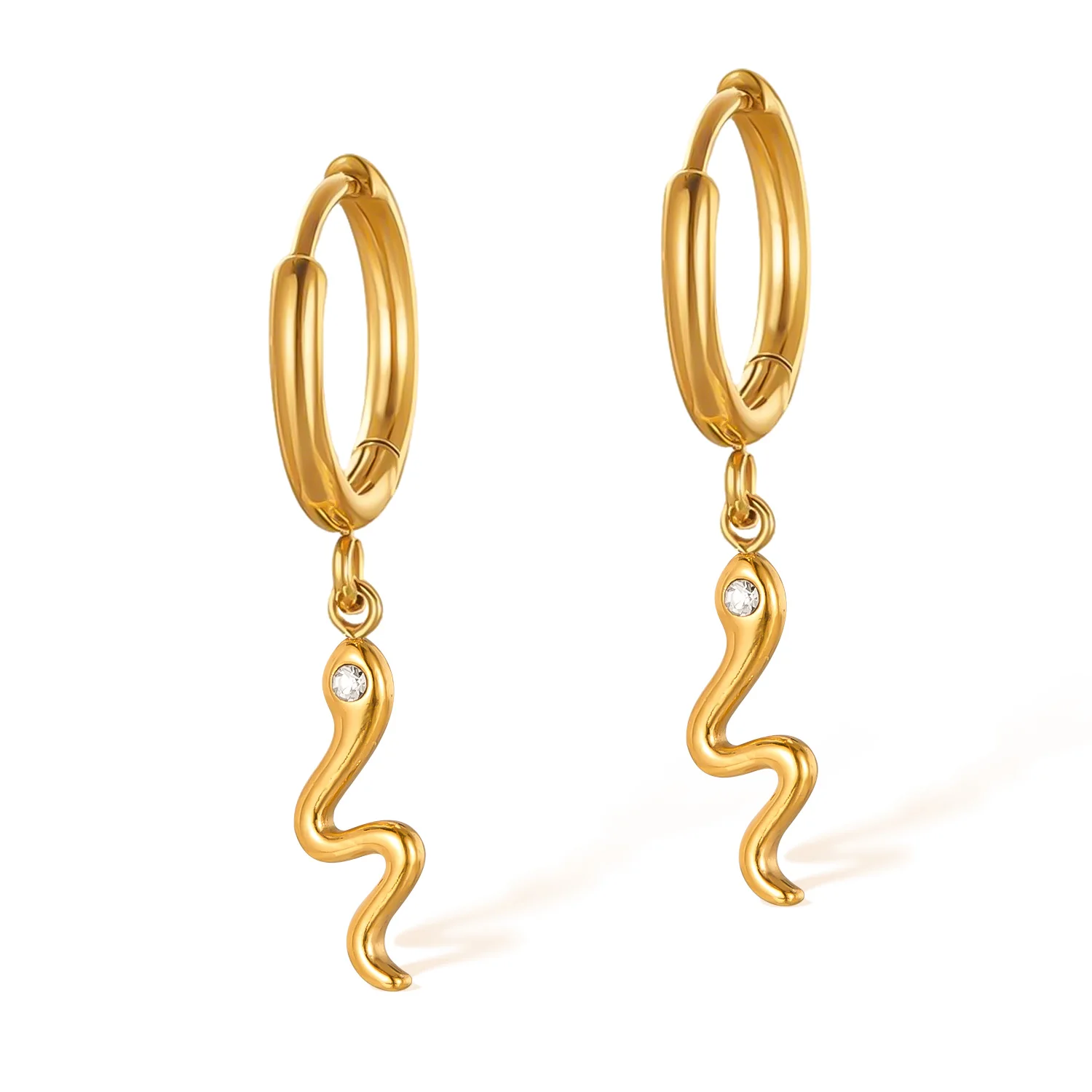 

Women's Stainless Steel Snake - Shaped Earrings with Diamond Accents
