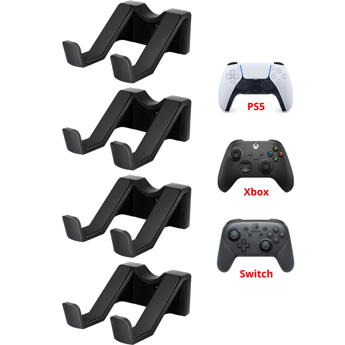 4 Pcs Controller Stand for Wall Gamepad Holder for PS5 PS4 Xbox One Switch Pro Adhesive/Screws Wall Mounted Black Hanger