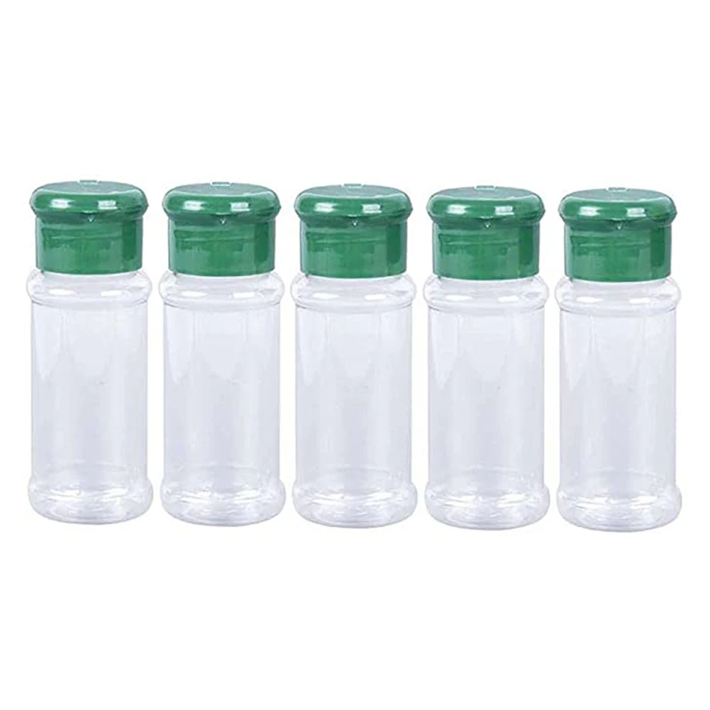 5pcs Plastic Spice Salt Pepper Shakers Seasoning Jar Portable Camping BBQ Condiment Vinegar Bottle Kitchen Cruet 100 ml