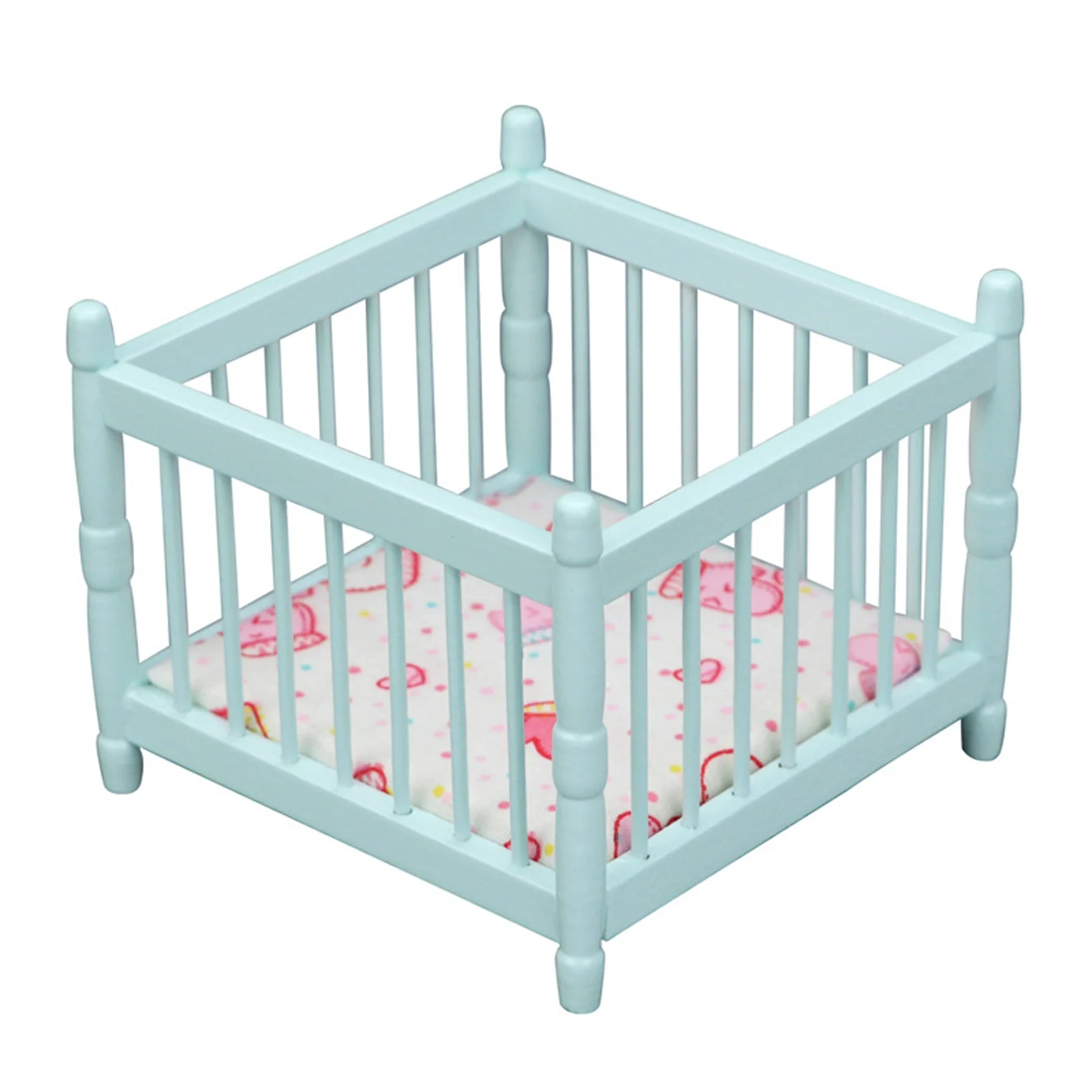 

1/12 Doll House Wooden Furniture Crib for Baby Cradle for Doll House Furniture Decor Accessory Blue