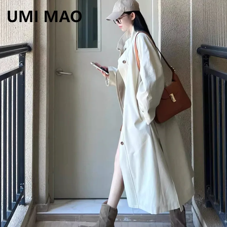 

UMI MAO White Trench Coat Women Autumn Outfit British Style For Gentle Korean Drama Lead Female Outfit Petite Mid-Length Coat