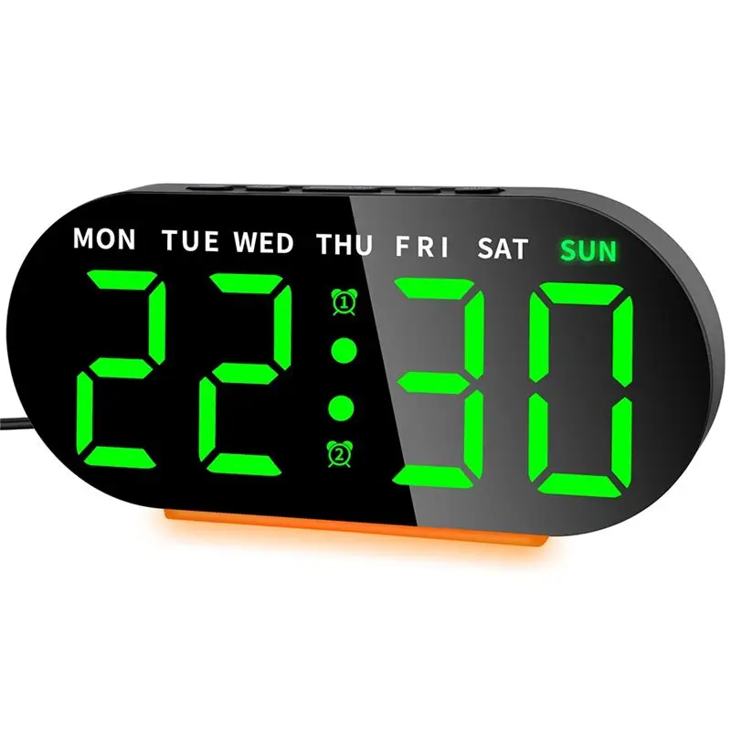 B03C-Digital Alarm Clock With LED Display, Control Radio Functionality, Night Light, Snooze Feature, Table Clock Design Green