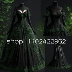 Black Forest Gothic evening Dress Long Sleeve Medieval Fantasy Fairy Lace Cosplay Elven Costume Movie Prom party gown customsize