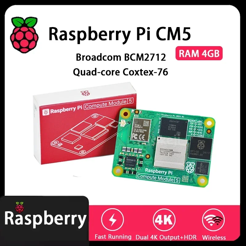 Original Raspberry Pi CM5 RAM 4GB WIFI EMMC CM5104032 Broadcom BCM2712 Dual 4K Output+HDR 800MHz VideoCore Quad-core Coxtex-76