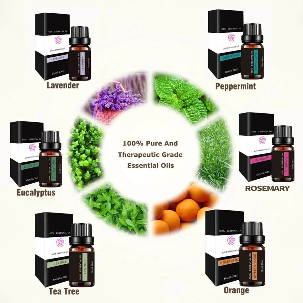 6Pcs Essential Oils Set Natural Aromatherapy Lavender Peppermint Tea Tree Orange Travel Perfume
