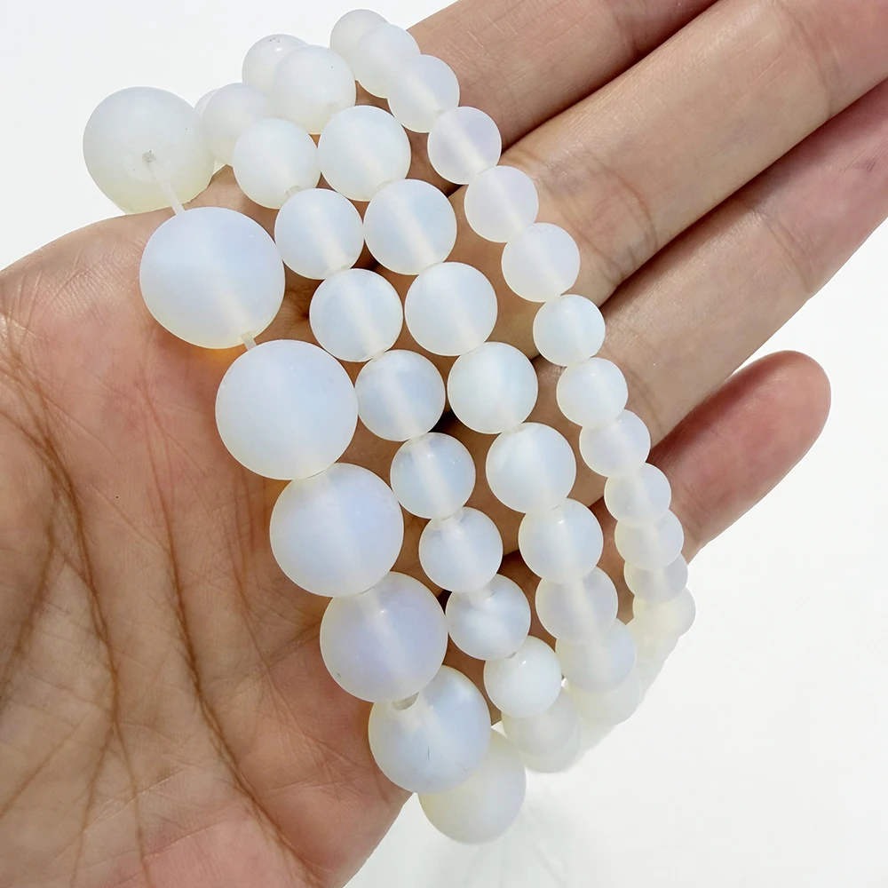 Natural Stone Matte White Opalite Quartz Round Loose Beads 15