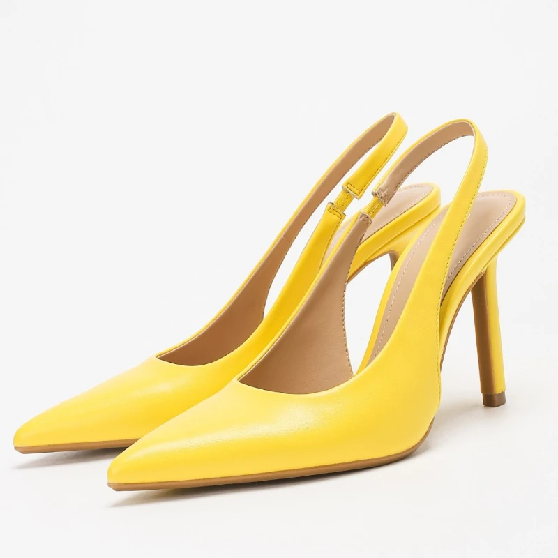 Novely Color caramelo diseño tacones altos mujeres Sexy puntiagudos hueco elegante Sandalias de tacón alto fino diseñador bombas amarillas Mujer
