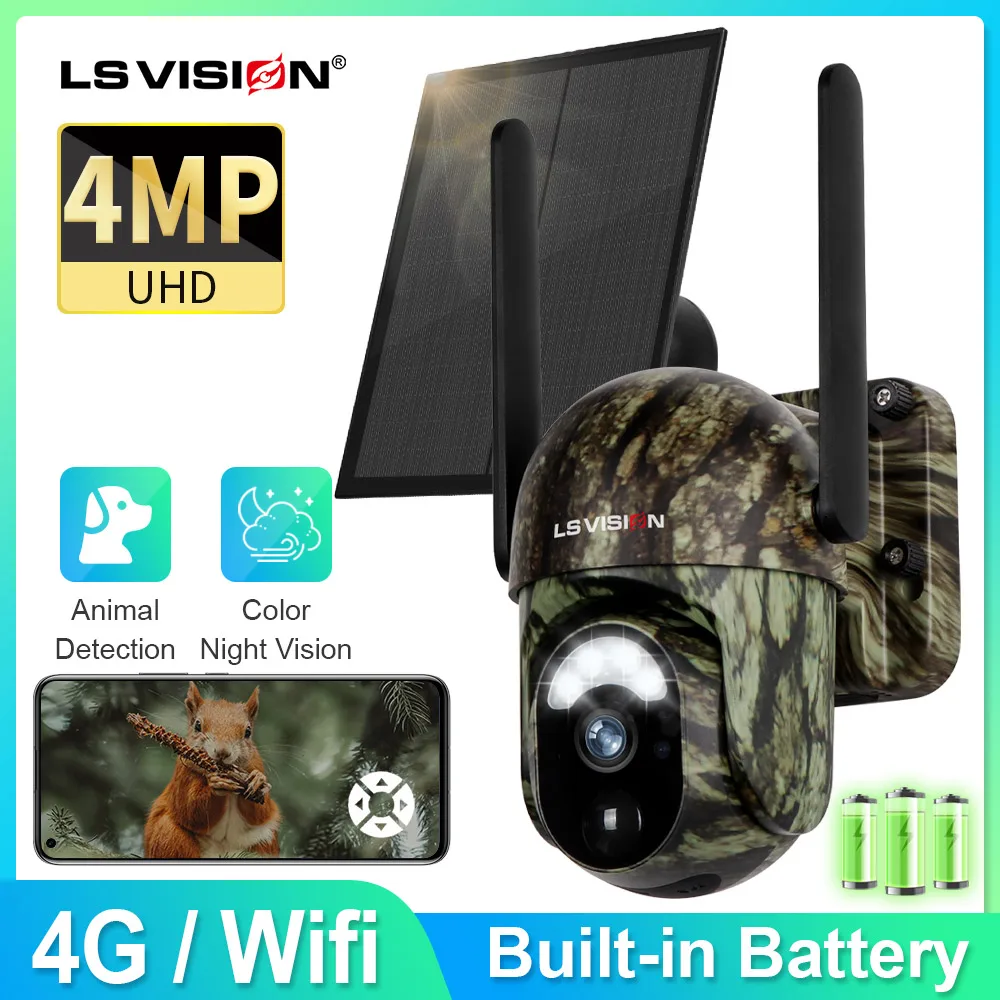 LS VISION 2K 4G Solar Security Camera Wireless Outdoor WiFi Human/Animal Detection 2-Way Talk Waterproof 4MP Wildlife Camera