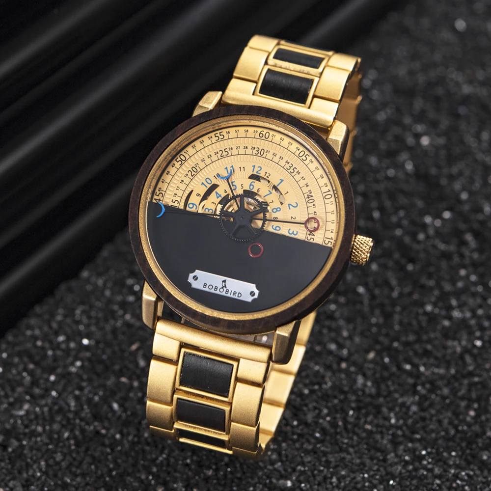 BOBO Bird Mechanical Male Watch Automatic Stainless Steel And Wooden Band Business Clock Montre Homme Custom Logo Dropshipping