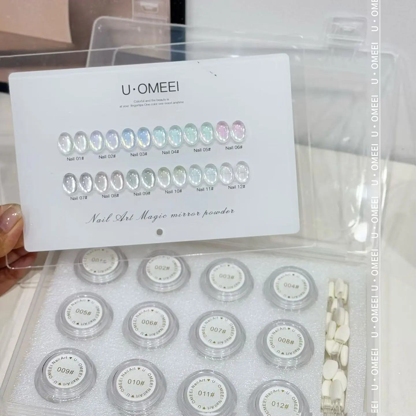 UOMEEI 12 color Aurora Powder,Moonlight Powder,Air Cushion,Magic Mirror Powder,Transparent Fairy Powder For Nail Salon Nail Art