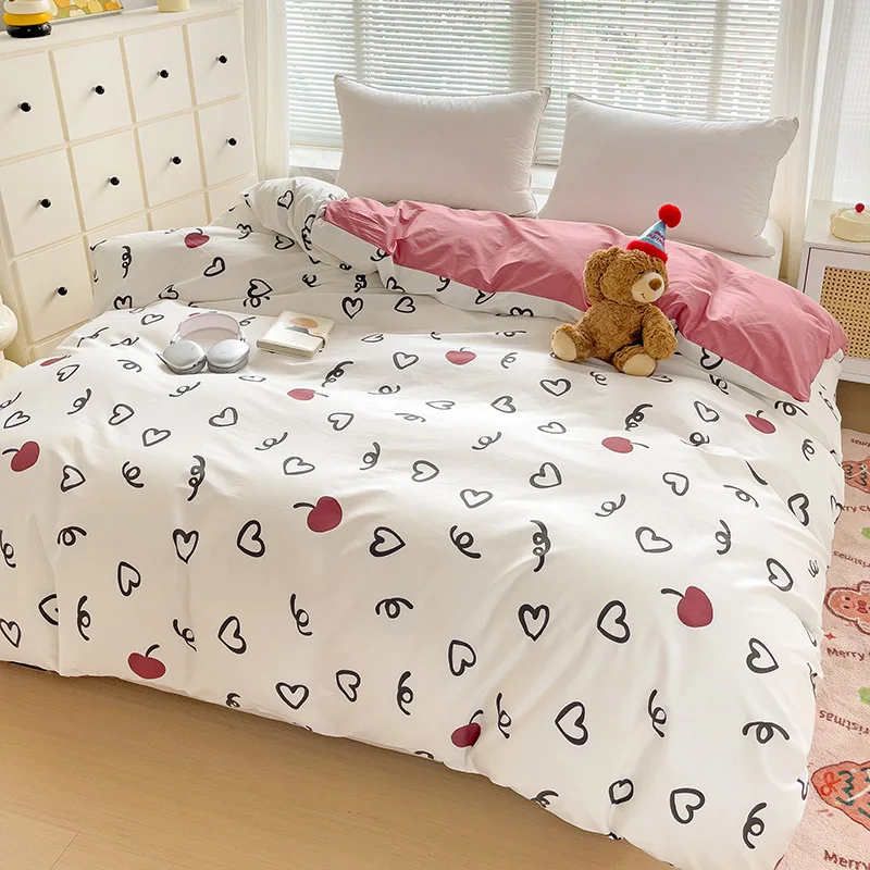 1Pc Love Duvet Cover Queen Heart Shaped Bedding for Women Men Boys Girls Teens Love Heart 100% Cotton Skin Friendly Quilt Cover