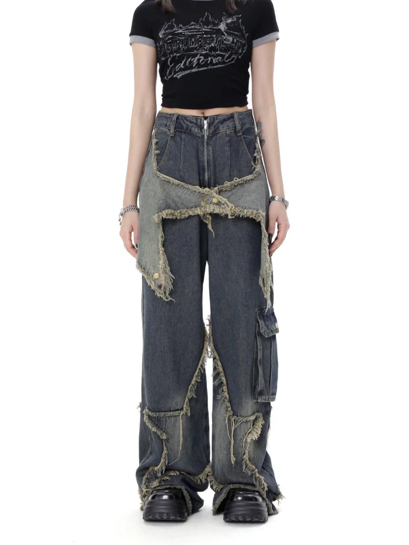 Casual Ster Kwast Broek Amerikaanse Stijl Retro High Street Jeans Dames Lente Zomer Nieuwe Losse Wijde Pijpen Trendy Punk