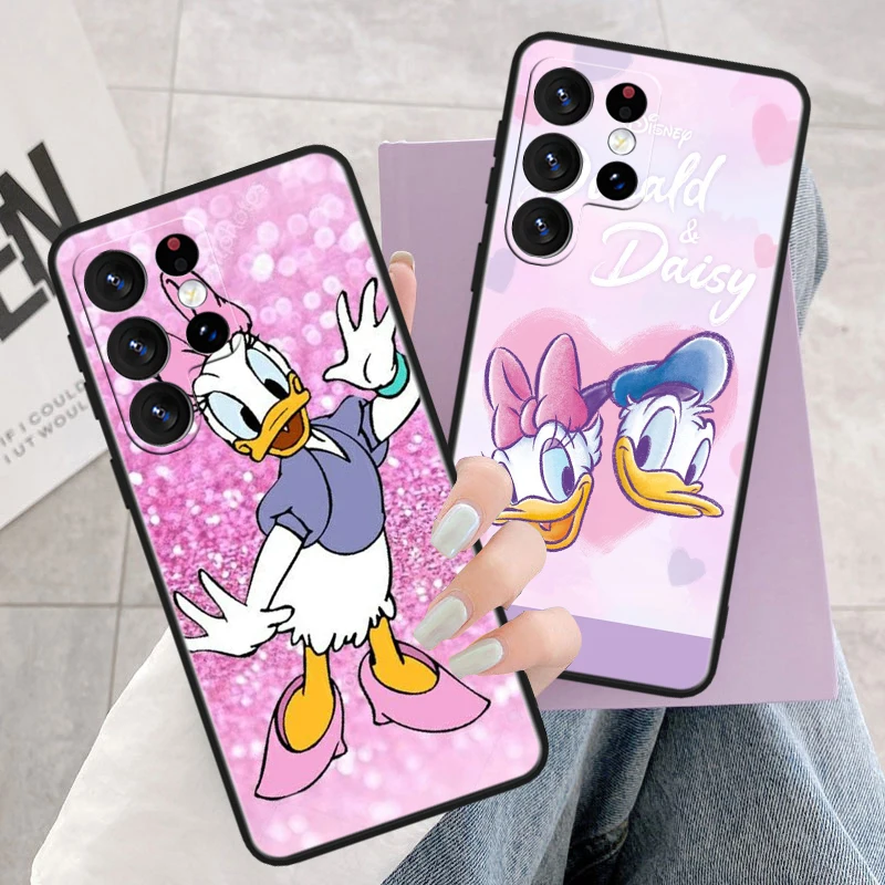 Cute Disney Daisy Duck For Samsung Galaxy S23 S22 S21 S20 FE S10 S10e S9 S8 Ultra Plus Lite Black Soft Cover Phone Case