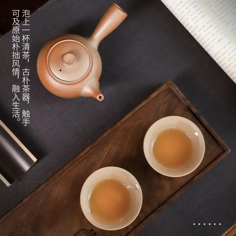 Coarse Clay Teapot Large Celadon Side-handle Pots Black Pottery Gem Glazed Ceramic Retro Tea Maker Gongfu Tea Ware 1 Pot 2 Cups