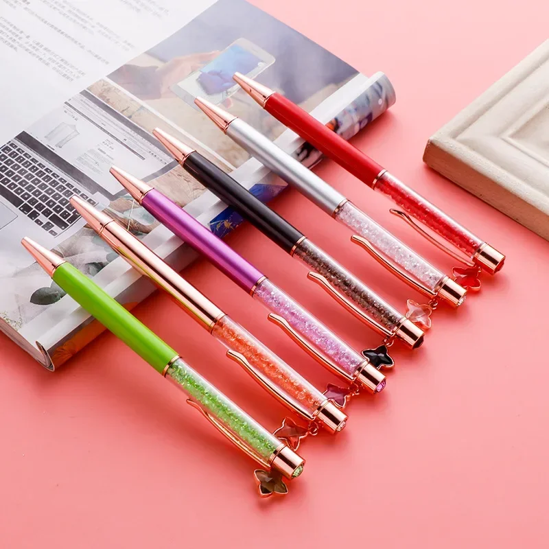 

10 шт., мечтательная подарочная ручка, клевер, счастливый кулон, кристалл, черная шариковая ручка, сердце девушки, милый бриллиант